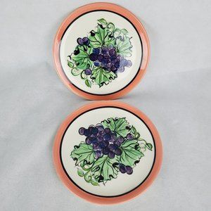 Vicki Carroll BON APPETIT  2-Salad Plates Signed 1995 8" Grapes Ceramic Pottery